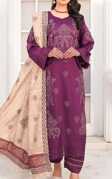 Marjjan Plum Viscose Suit | Pakistani Winter Dresses in USA- Image 1