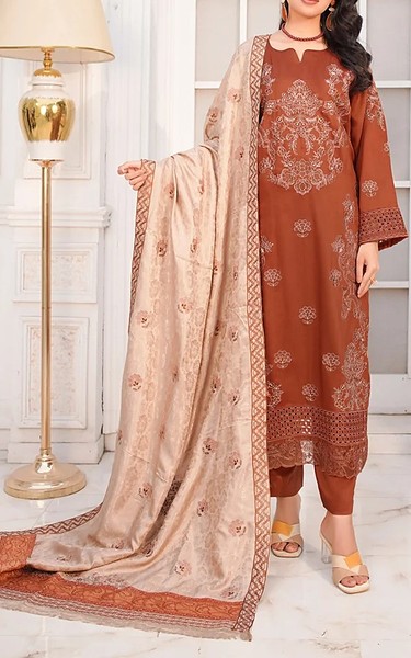 Marjjan Rust Viscose Suit | Pakistani Winter Dresses in USA- Image 1
