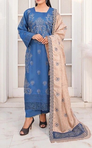 Marjjan Denim Blue Viscose Suit | Pakistani Winter Dresses in USA- Image 1