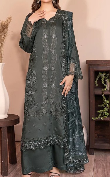 Marjjan Dark Grey Viscose Suit | Pakistani Winter Dresses in USA- Image 1