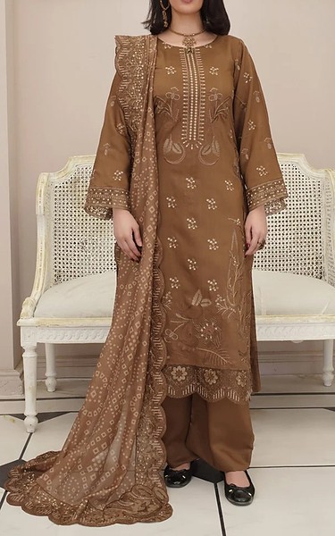 Marjjan Brown Viscose Suit | Pakistani Winter Dresses in USA- Image 1