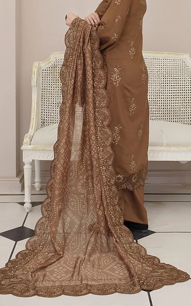 Marjjan Brown Viscose Suit | Pakistani Winter Dresses in USA- Image 2