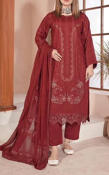 Marjjan Vivid Auburn Viscose Suit | Pakistani Winter Dresses in USA- Image 1