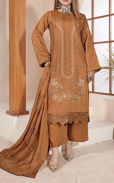 Marjjan Clay Brown Viscose Suit | Pakistani Winter Dresses in USA- Image 1