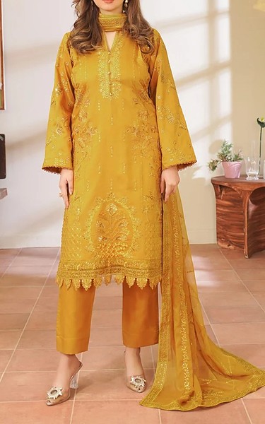 Marjjan Orange Viscose Suit | Pakistani Winter Dresses in USA- Image 1