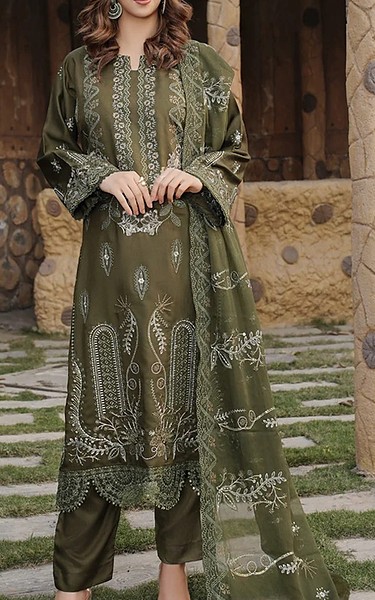 Marjjan Rifle Green Viscose Suit | Pakistani Winter Dresses in USA- Image 1