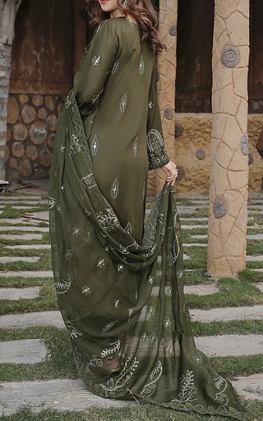 Marjjan Rifle Green Viscose Suit | Pakistani Winter Dresses in USA- Image 2