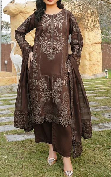 Marjjan Congo Brown Viscose Suit | Pakistani Winter Dresses in USA- Image 1