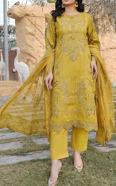 Marjjan Old Gold Viscose Suit | Pakistani Winter Dresses in USA- Image 1