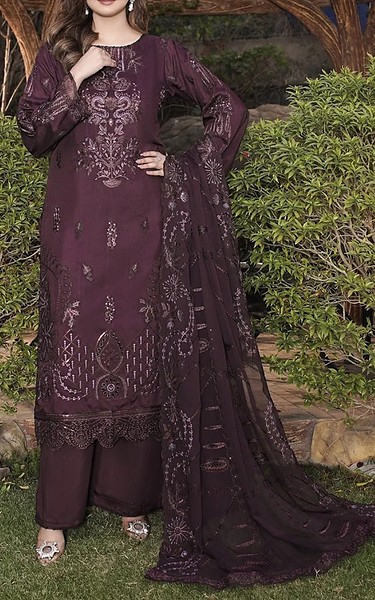 Marjjan Purple Taupe Viscose Suit | Pakistani Winter Dresses in USA- Image 1