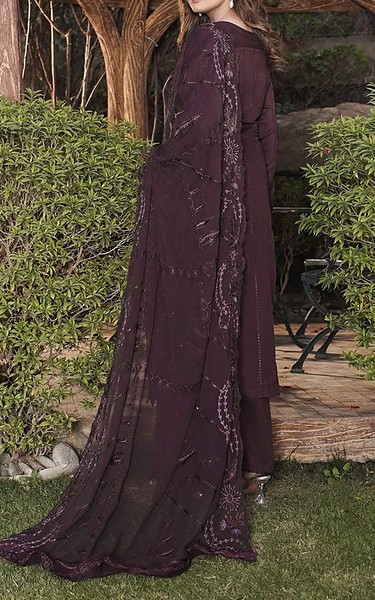 Marjjan Purple Taupe Viscose Suit | Pakistani Winter Dresses in USA- Image 2
