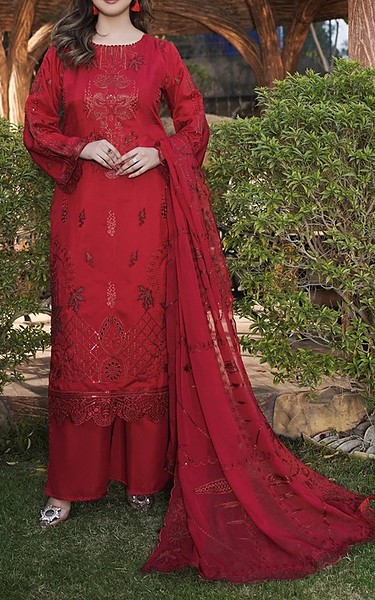 Marjjan Vivid Burgundy Viscose Suit | Pakistani Winter Dresses in USA- Image 1