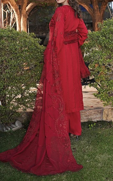 Marjjan Vivid Burgundy Viscose Suit | Pakistani Winter Dresses in USA- Image 2