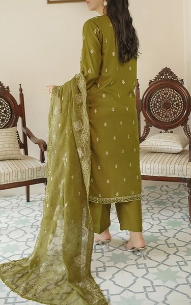 Marjjan Olive Green Viscose Suit | Pakistani Winter Dresses in USA- Image 2