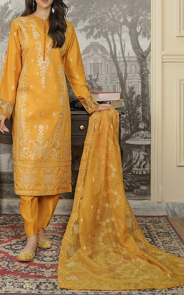 Marjjan Carrot Orange Viscose Suit | Pakistani Winter Dresses in USA- Image 2