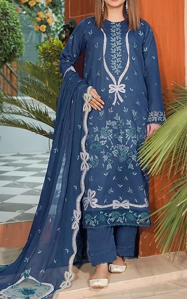 Marjjan Denim Blue Viscose Suit | Pakistani Winter Dresses in USA- Image 1