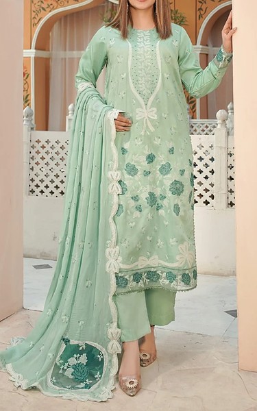 Marjjan Mint Green Viscose Suit | Pakistani Winter Dresses in USA- Image 1