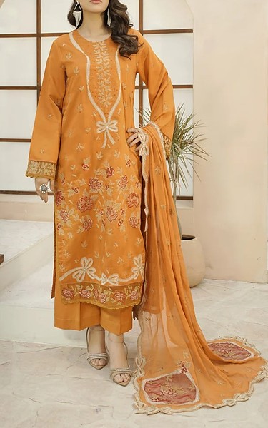 Marjjan Orange Viscose Suit | Pakistani Winter Dresses in USA- Image 1