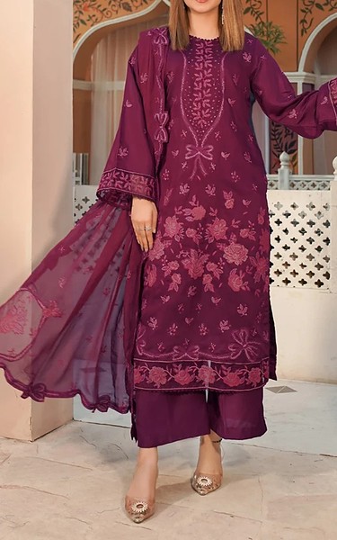 Marjjan Wine Berry Viscose Suit | Pakistani Winter Dresses in USA- Image 1