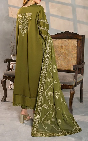 Marjjan Olive Green Viscose Suit | Pakistani Winter Dresses in USA- Image 2