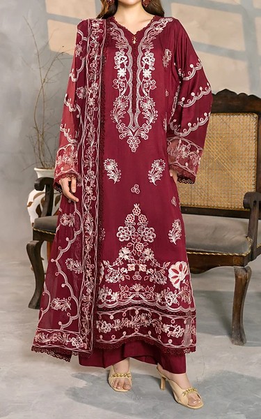 Marjjan Wine Red Viscose Suit | Pakistani Winter Dresses in USA- Image 1