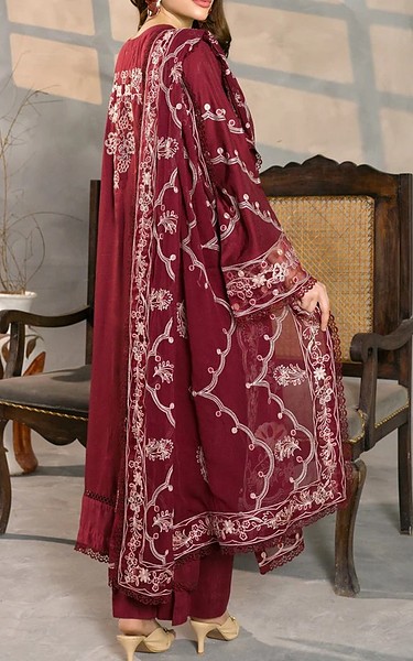 Marjjan Wine Red Viscose Suit | Pakistani Winter Dresses in USA- Image 2