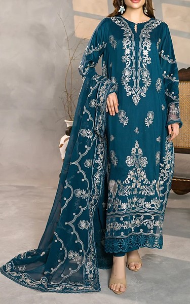 Marjjan Teal Blue Viscose Suit | Pakistani Winter Dresses in USA- Image 1