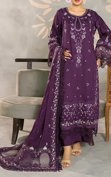 Marjjan Plum Viscose Suit | Pakistani Winter Dresses in USA- Image 1