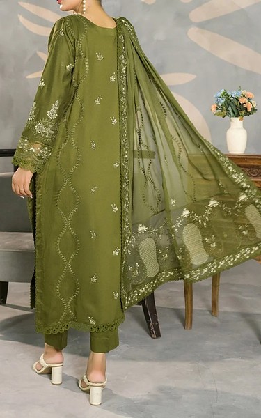 Marjjan Olive Green Viscose Suit | Pakistani Winter Dresses in USA- Image 2