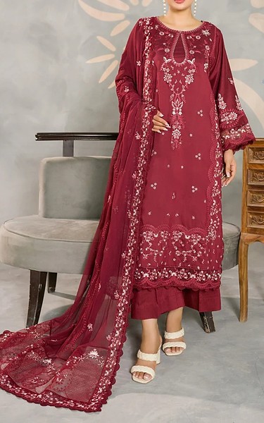 Marjjan Vivid Burgundy Viscose Suit | Pakistani Winter Dresses in USA- Image 1