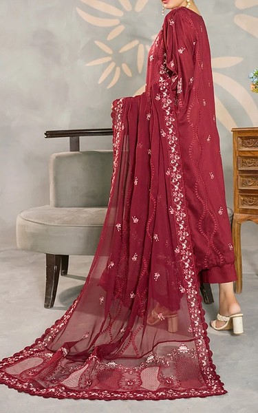 Marjjan Vivid Burgundy Viscose Suit | Pakistani Winter Dresses in USA- Image 2