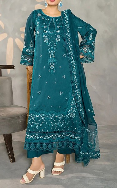 Marjjan Teal Viscose Suit | Pakistani Winter Dresses in USA- Image 1