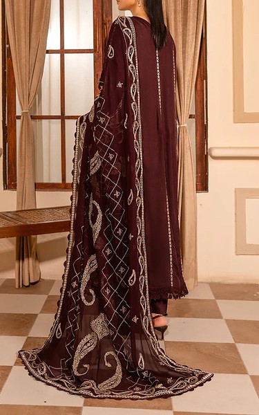 Marjjan Wine Berry Viscose Suit | Pakistani Winter Dresses in USA- Image 2