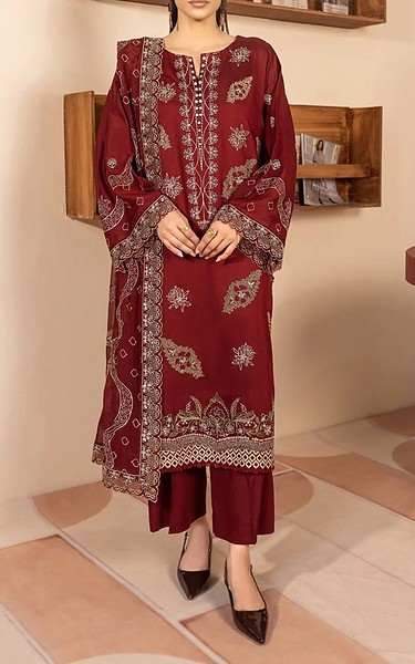 Marjjan Falu Red Viscose Suit | Pakistani Winter Dresses in USA- Image 1
