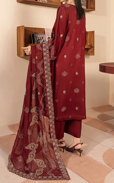 Marjjan Falu Red Viscose Suit | Pakistani Winter Dresses in USA- Image 2