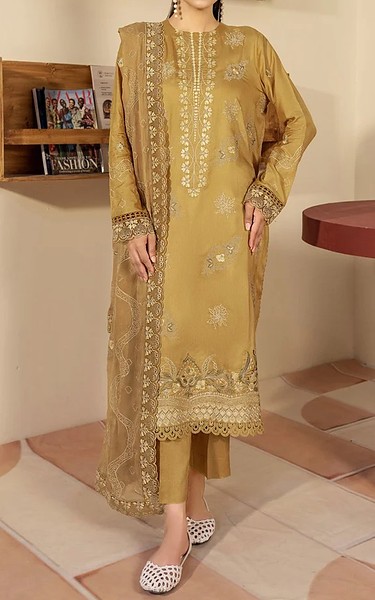 Marjjan Sand Gold Viscose Suit | Pakistani Winter Dresses in USA- Image 1