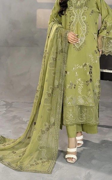Marjjan Khaki Green Viscose Suit | Pakistani Winter Dresses in USA- Image 1