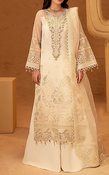 Maryams Off-white Organza Suit | Pakistani Embroidered Chiffon Dresses USA- Image 1