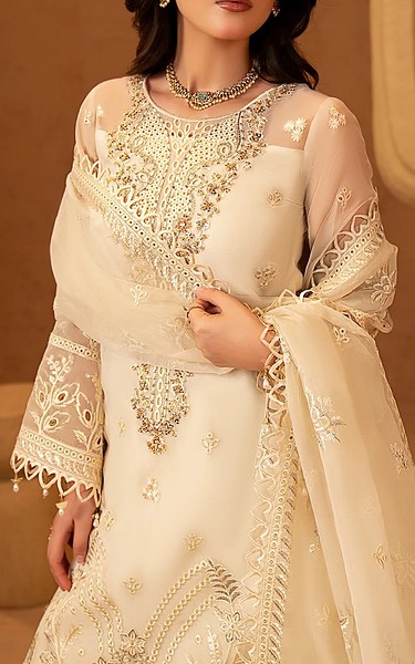 Maryams Off-white Organza Suit | Pakistani Embroidered Chiffon Dresses USA- Image 3