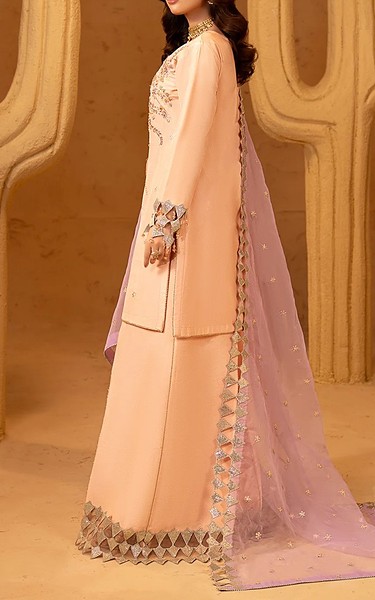 Maryams Peach Organza Suit | Pakistani Embroidered Chiffon Dresses USA- Image 2