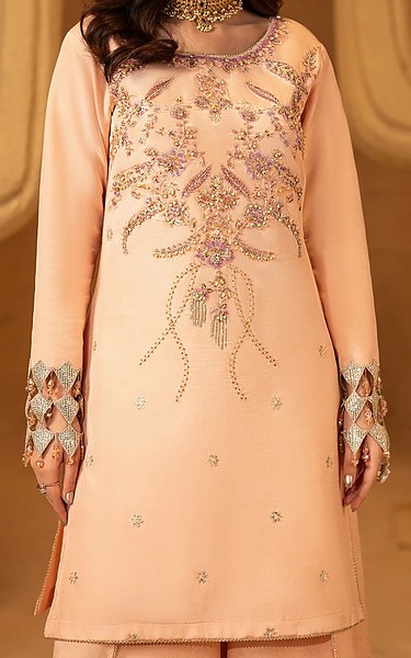 Maryams Peach Organza Suit | Pakistani Embroidered Chiffon Dresses USA- Image 3