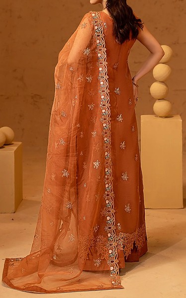 Maryams Bright Orange Organza Suit | Pakistani Embroidered Chiffon Dresses USA- Image 2