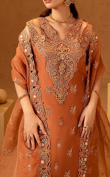 Maryams Bright Orange Organza Suit | Pakistani Embroidered Chiffon Dresses USA- Image 3