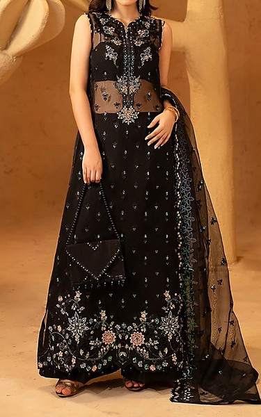 Maryams Black Organza Suit | Pakistani Embroidered Chiffon Dresses USA- Image 1