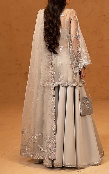 Maryams Grey Organza Suit | Pakistani Embroidered Chiffon Dresses USA- Image 3