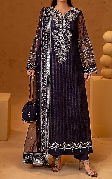 Maryams Plum Organza Suit | Pakistani Embroidered Chiffon Dresses USA- Image 1