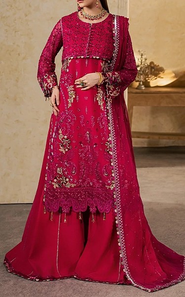 Maryum n Maria Rose Red Chiffon Suit | Pakistani Embroidered Chiffon Dresses USA- Image 1