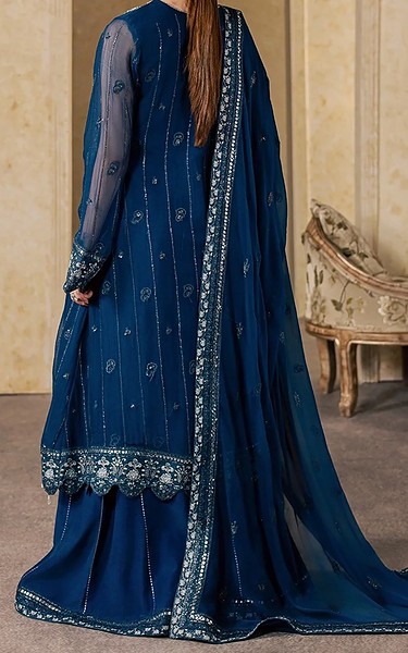 Maryum n Maria Teal Organza Suit | Pakistani Embroidered Chiffon Dresses USA- Image 3