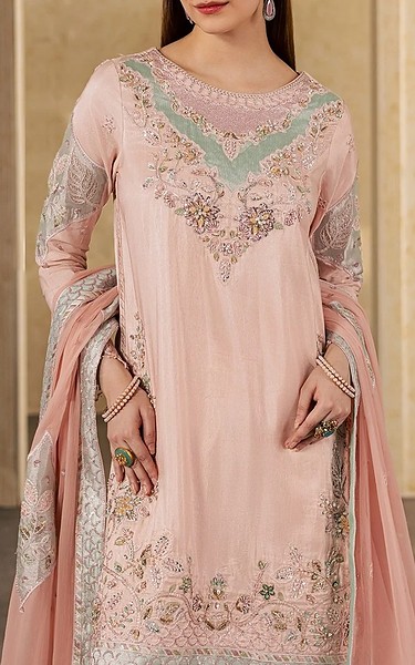 Maryum n Maria Light Pink Silk Organza Suit | Pakistani Embroidered Chiffon Dresses USA- Image 2