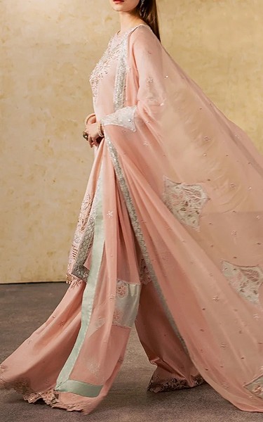 Maryum n Maria Light Pink Silk Organza Suit | Pakistani Embroidered Chiffon Dresses USA- Image 3